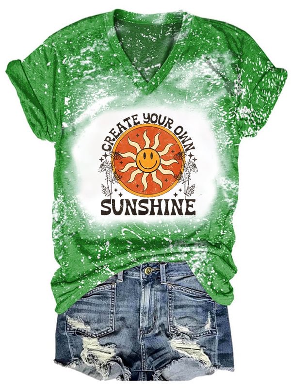 Short Sleeve V Neck Gradient Be Kind Letter Printed T-shirt