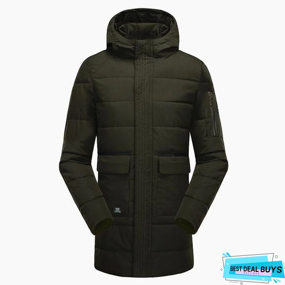 Men Long Casual Hooded Thick Warm Jacket Parkas Coat Fashion Hat Waterproof Overcoats Men Plus Size