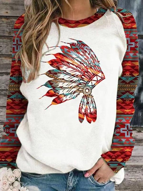 Women Long Sleeve Scoop Neck Floral Printed Graphic Top