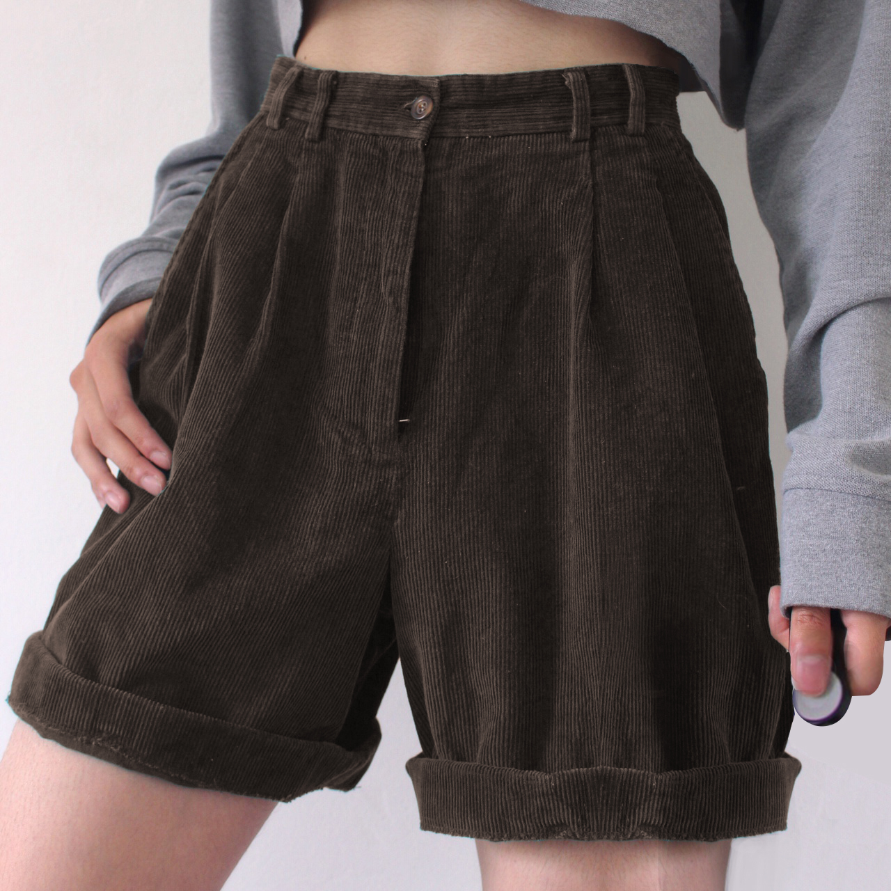 Summer Dark Color Retro Corduroy Shorts / [blueesa] /