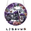 (18.5cm)DIY Acrylic Jigsaw Puzzle Window Hanging with Hanging Chain DIY Stained Glass Decoration Round Window Puzzle Decor for DIY Craft Project (Flower Motorbike)