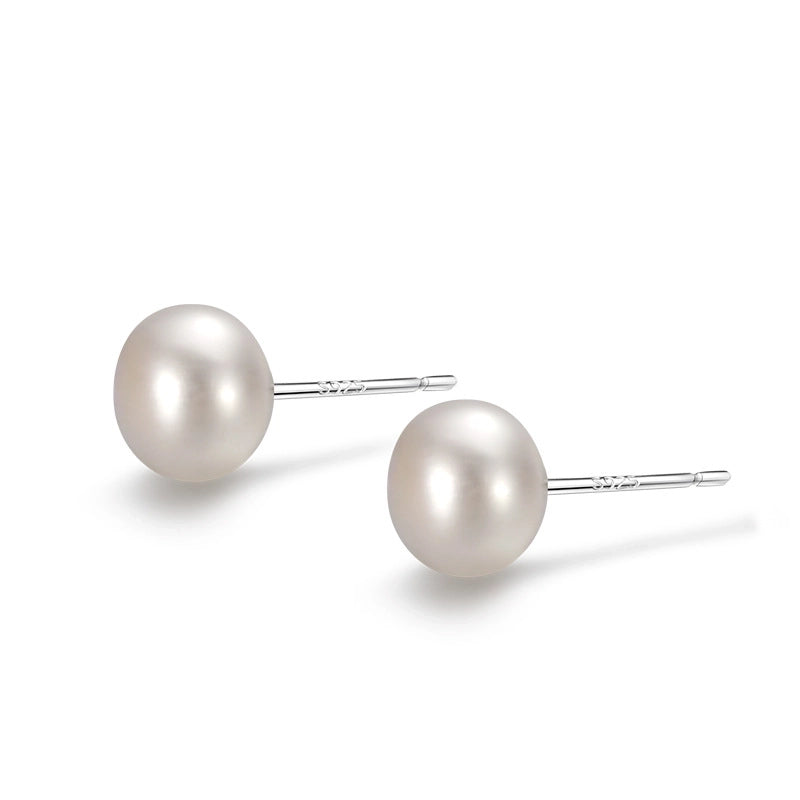 1 Pair 925 Sterling Silver Pearl Geometric Ear Studs