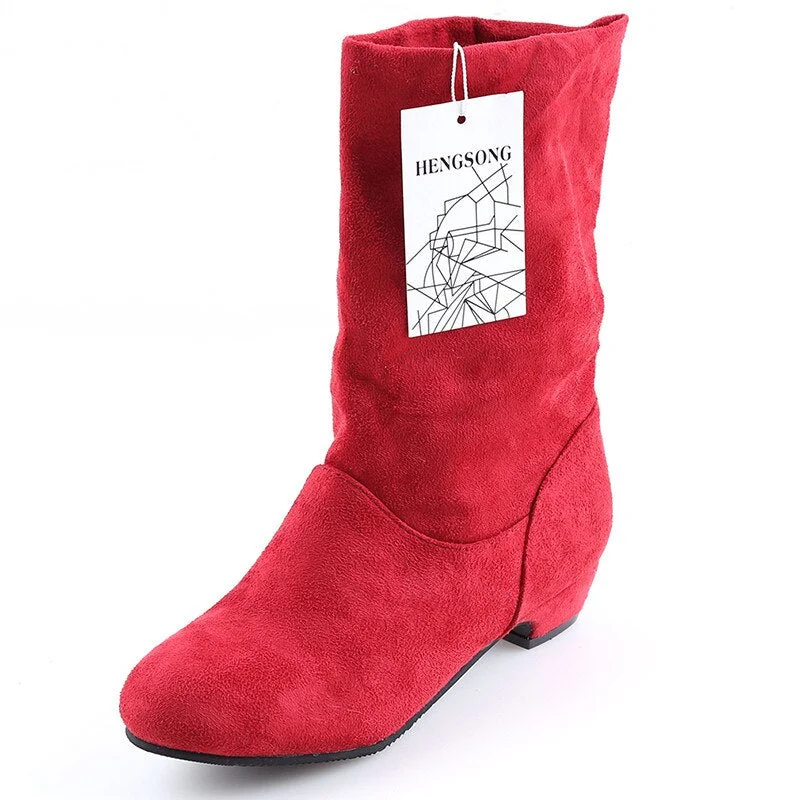 2020 Autumn Winter Women Boots Mid-Calf Martin Boots Brand Fashion Female Stretch Cotton Fabric Slip-on Boots Flat Shoes Woman