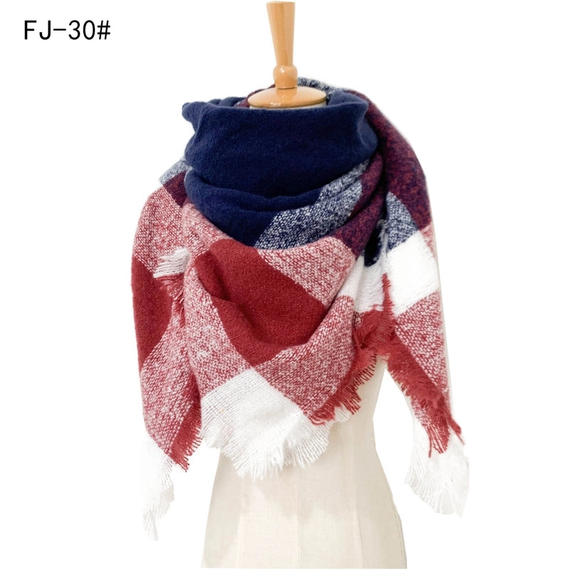 Hot Factory Direct Supply Autumn And Winter New Thickened Warm Circle Yarn Bristle Plaid Square Scarf For Women
