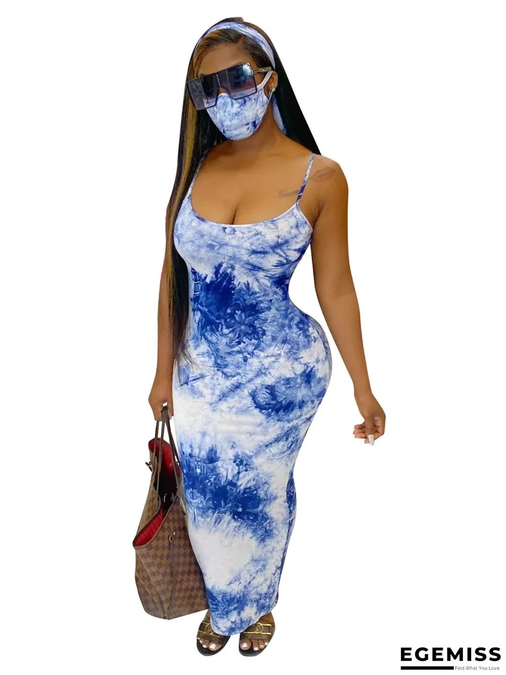 New Stylish Sexy Printed Sling Dress with Mask Headscarf | EGEMISS