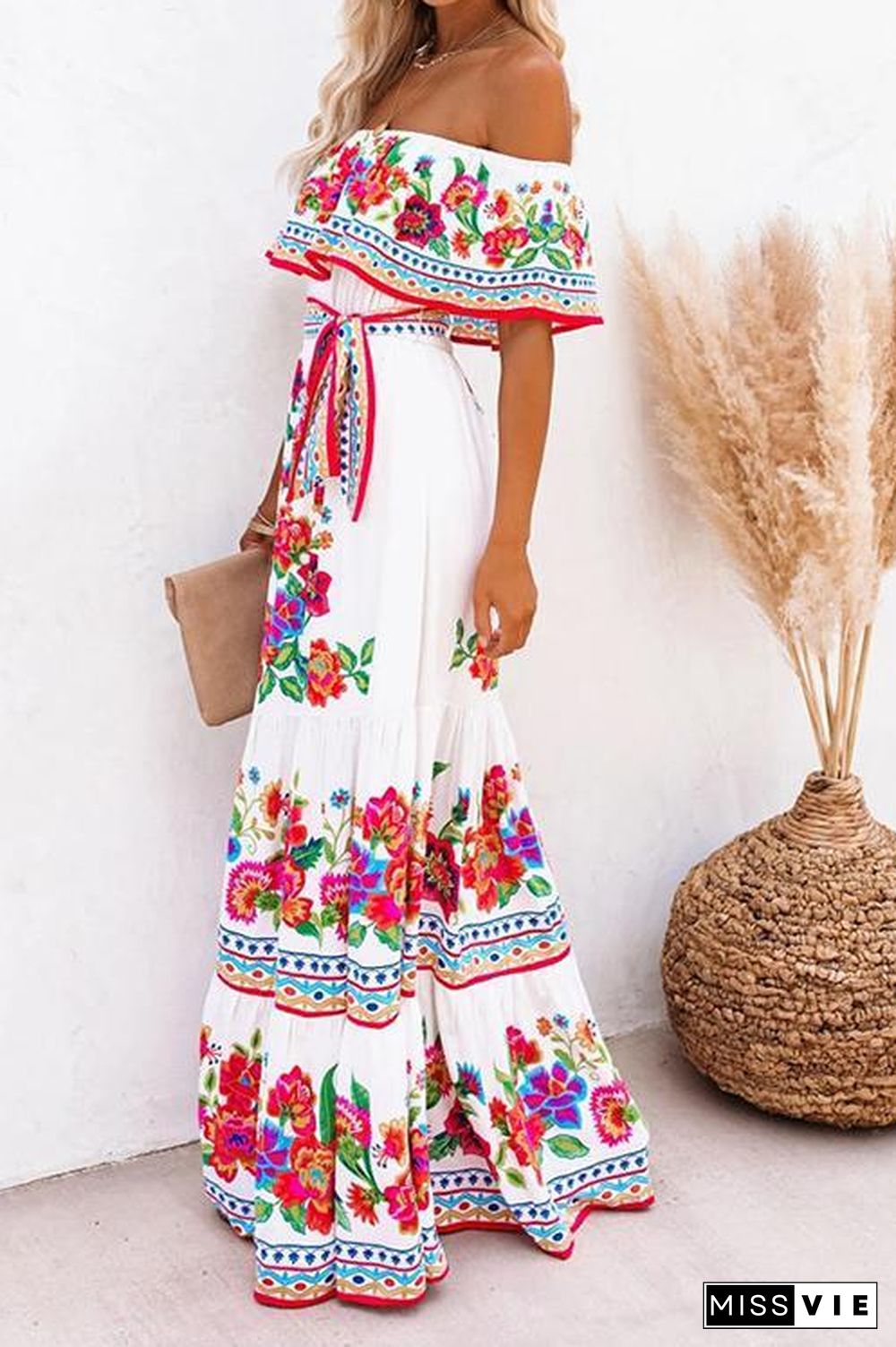 Gradient Off Shoulder Belted Maxi Dress