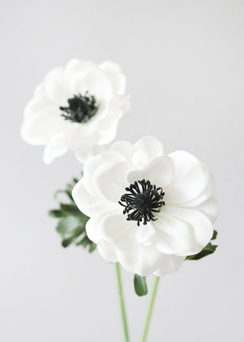 Real Touch White Anemone Flower - 14"