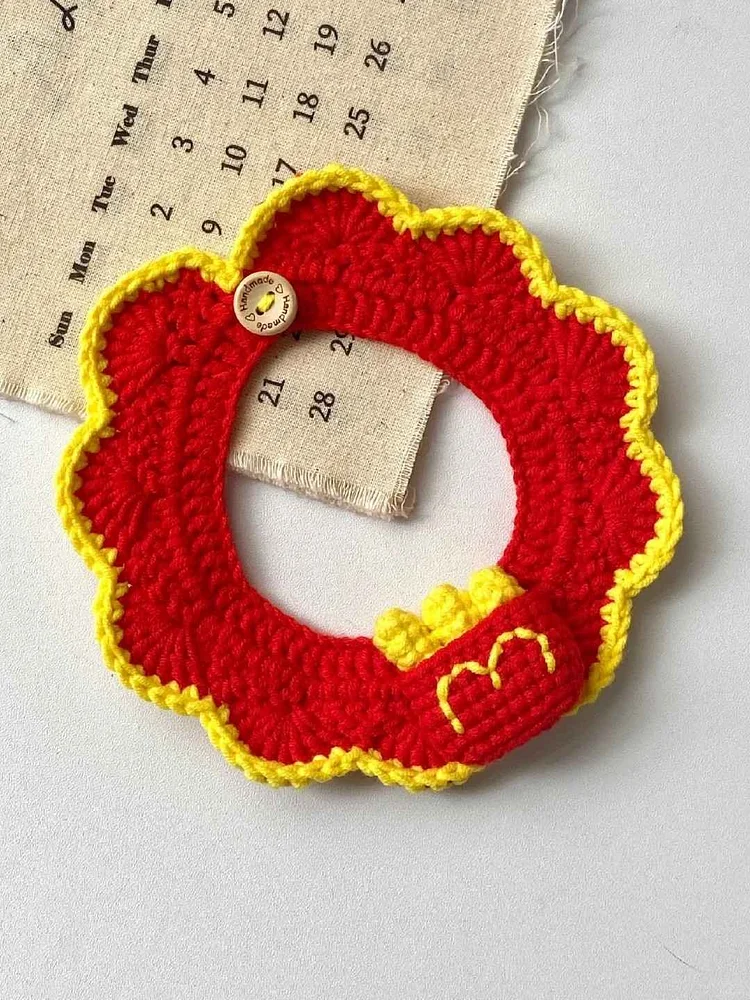 Lulusnow Handmade Red McDonald's Crochet Pet Collars/ Pet Holiday Outfit/ Festive Pet Accessories/ Gift For Pet