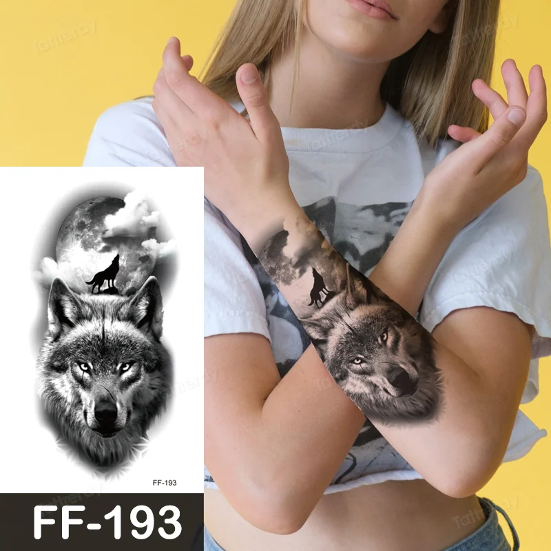 Sdrawing Animal Temporary Tattoo Sticker Black Lion King Wolf Tiger Men Body Art Painting Tattoo Fake Water Transfer Sexy Women