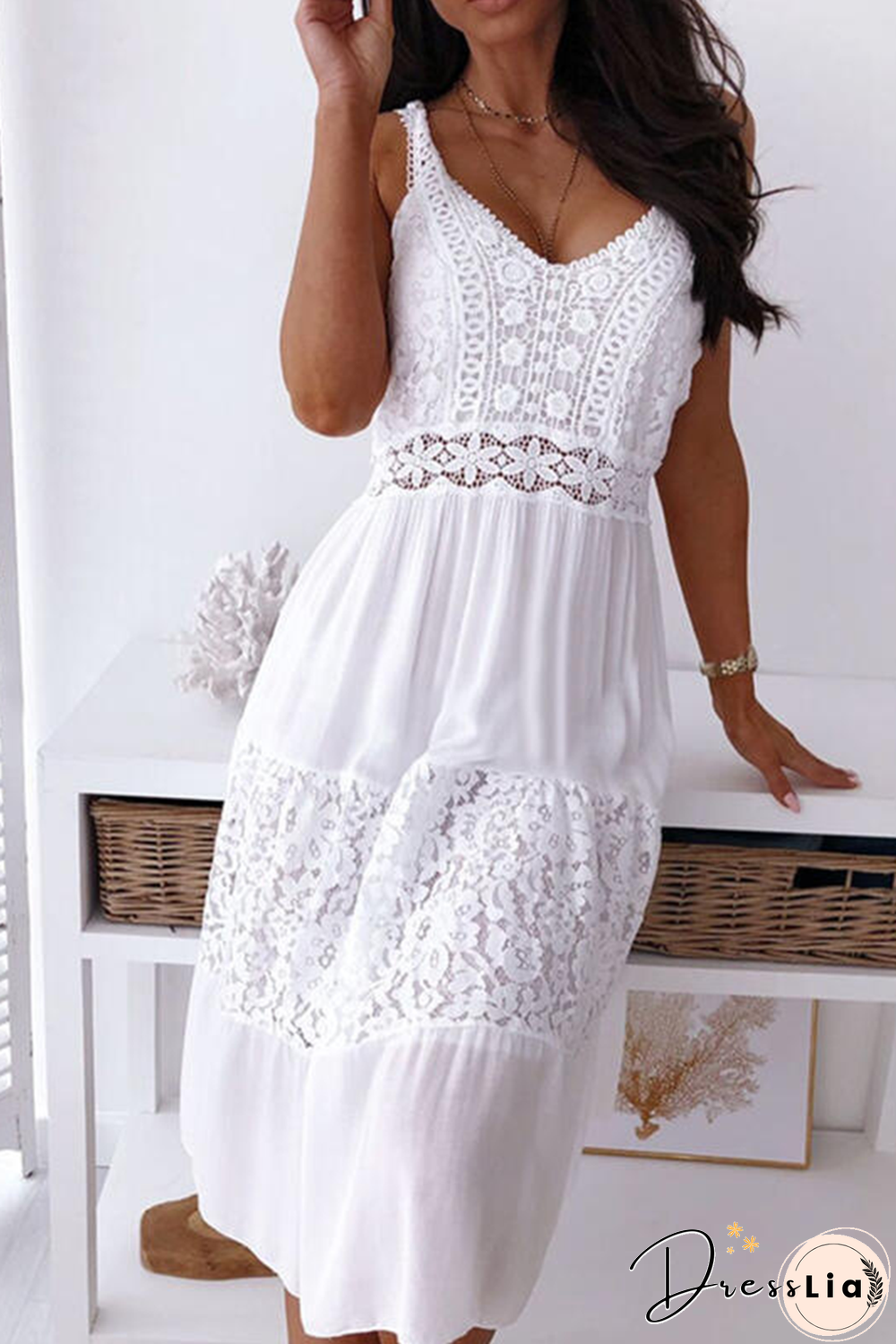 Sexy Solid Lace Spaghetti Strap Cake Skirt Dresses