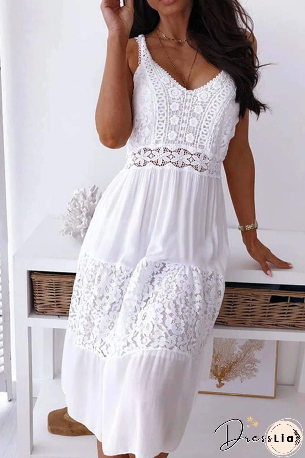 Sexy Solid Lace Spaghetti Strap Cake Skirt Dresses