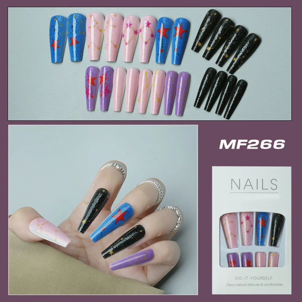 24Pcs Artificial False Nails Ballet Coffin Fake Nails Finger Wearable Long Manicure Art Tips press on nails nails accessories