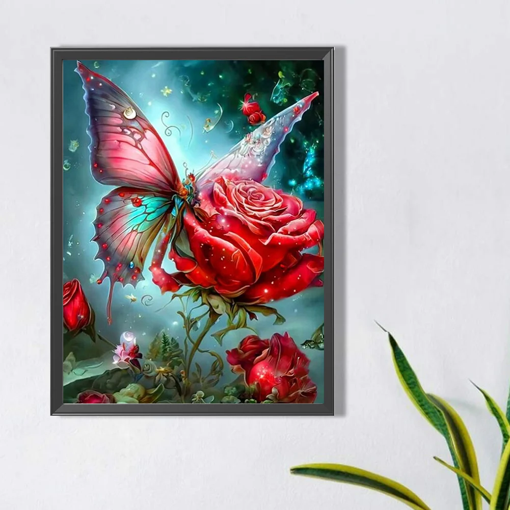 Partial AB Diamond Painting - Full Round Drill - Butterfly Rose(Canvas|45*55cm)