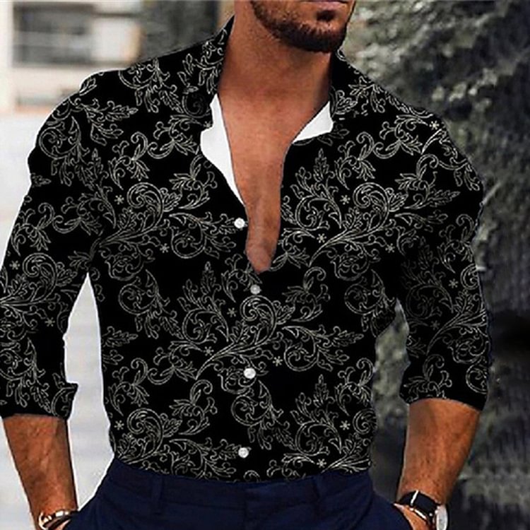 BrosWear Men's Floral Print Long Sleeve Shirt