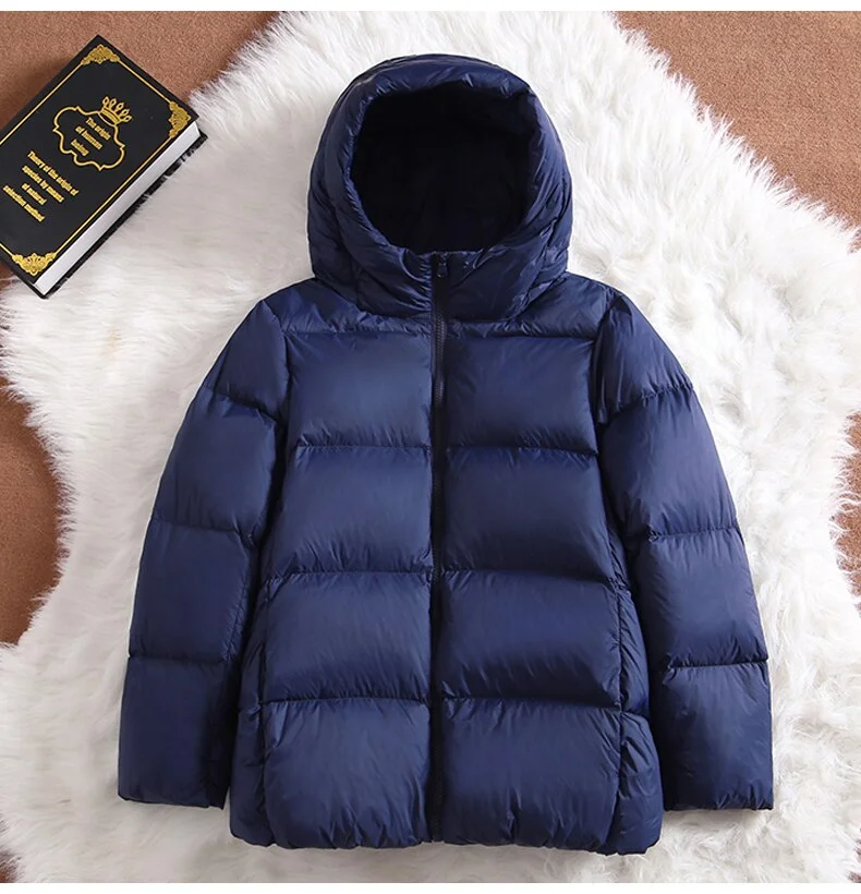 FTLZZ New Ultra Light Hooded Short Jacket Women 90% White Duck Down Coat Casual Windbreak Parkers Lightweight Warm Snow Outwear