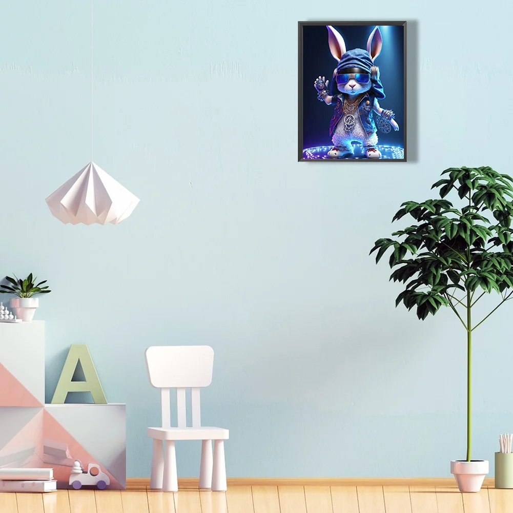 Full Round Diamond Painting 30*40cm - Rock Animal Rabbit On Stage