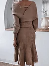 Long Sleeves Shirts Tops+Pleated Skirt Suit