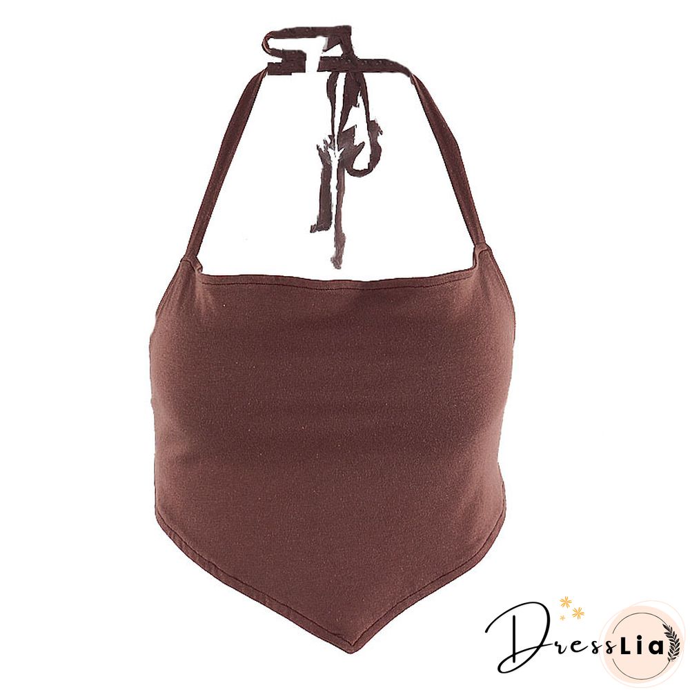 Sexy Women Halter Tank Top Fashion Female Sleeveless Solid Color Self Tie Backless Hanky Hem Camisole Streetwear