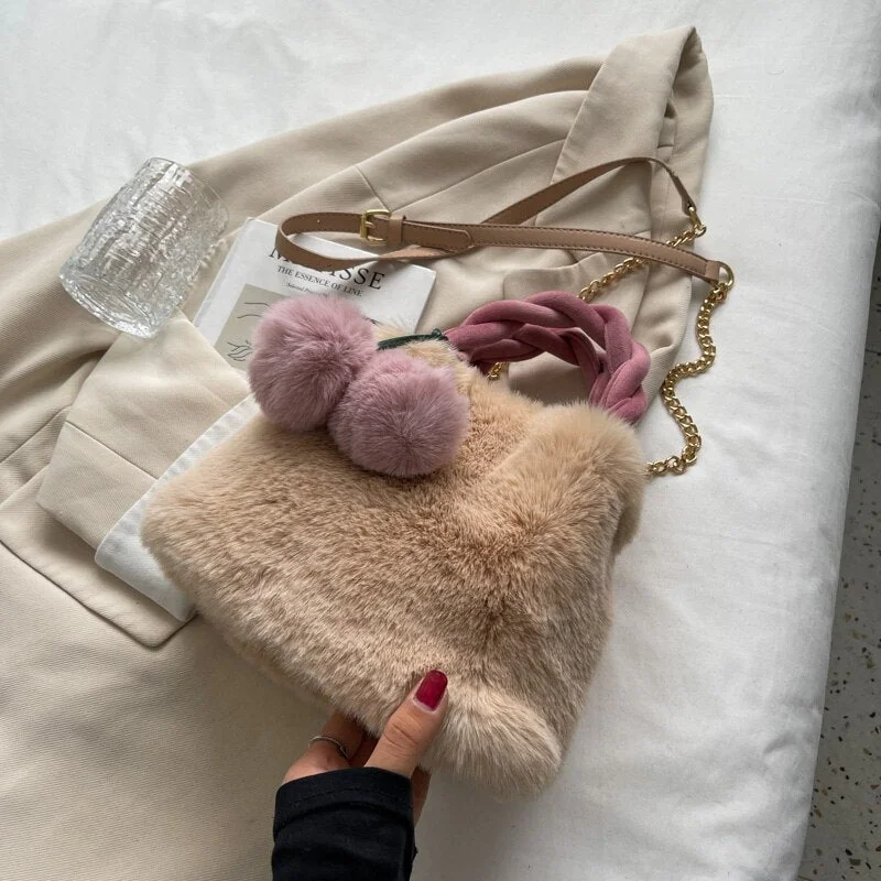 էѧӧܧ 2021 Luxury Designer Bucket bag Women Handbags Faux Fur Plush Shoulder Bags Crossbody Bag Clutch Purse Sweet Cute