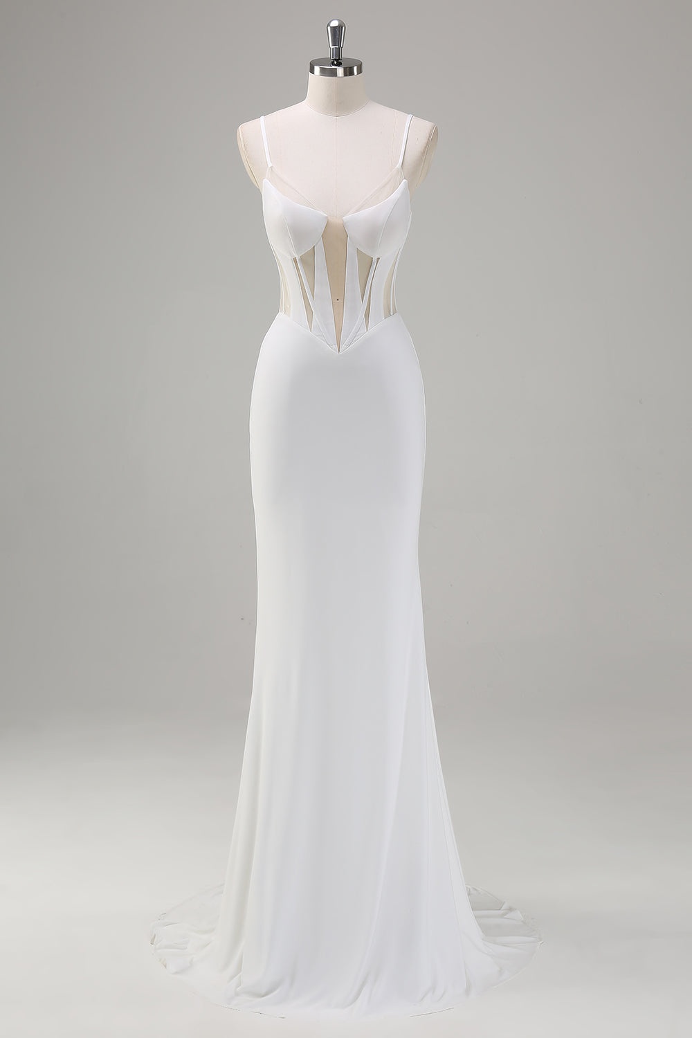 Ovlias Stunning White Spaghetti Strap Cut Out Draped Comfortable Prom Dress LY0608