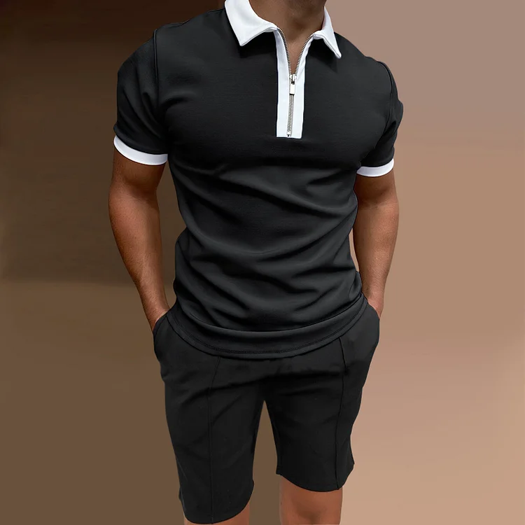 BrosWear Fashion Casual Short Sleeve Polo Shirt And Shorts Two Piece Set