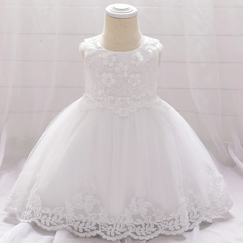 Uveng Pink Lace Baptism Baby Girl Dresses Party Wedding Evening 1st Birthday Kids Prom Princess Toddler Clothes 18 24 Month