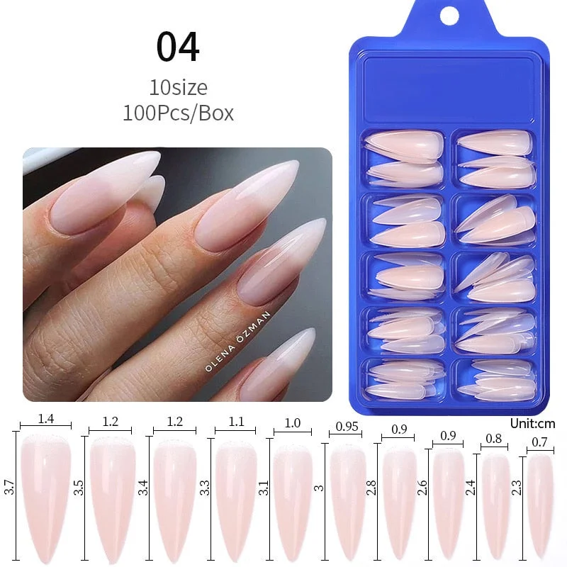 100Pcs Black White False Nail Tips Full Cover Acrylic Almond Coffin Candy Colorful Fake Nails Tip Manicure Extension Nail Tool-Nail Inspo