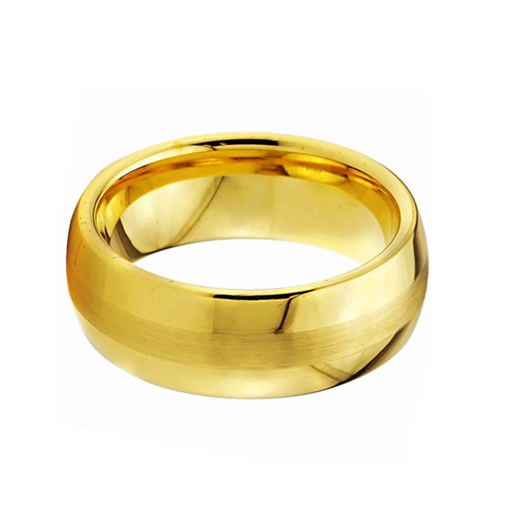 8MM Gold Mens Dome Tungsten Wedding Bands Brushed Center