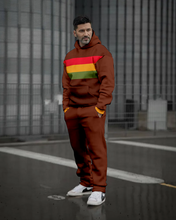 Men's Colorblock Printed Casual Sports Hoodie Set 426