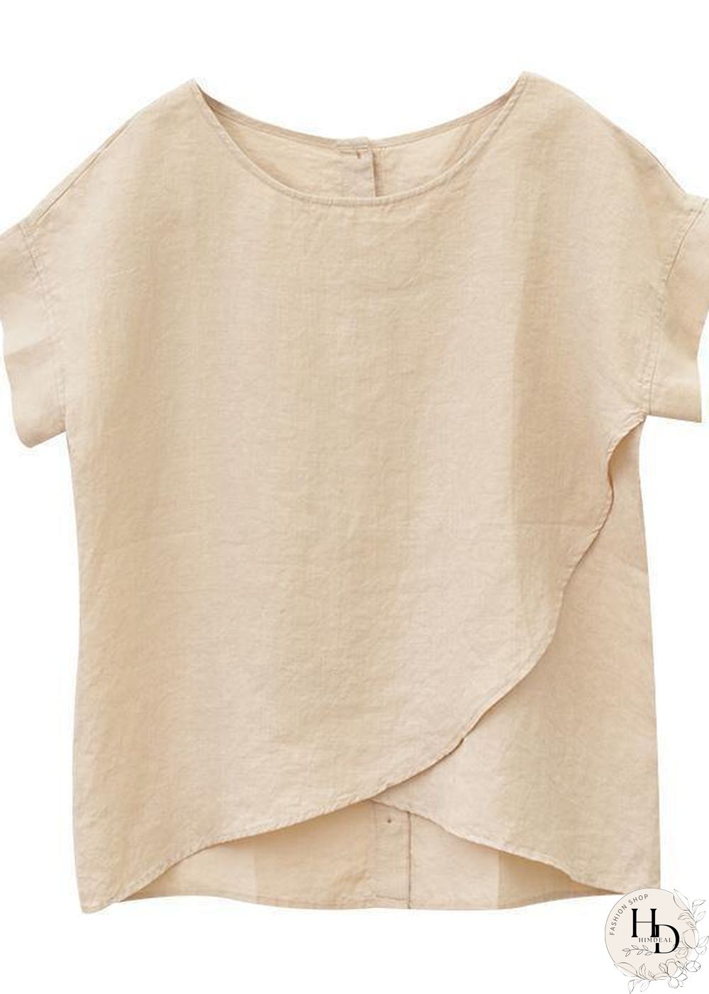 DIY o neck asymmetric linen summer shirts Work Outfits red tops