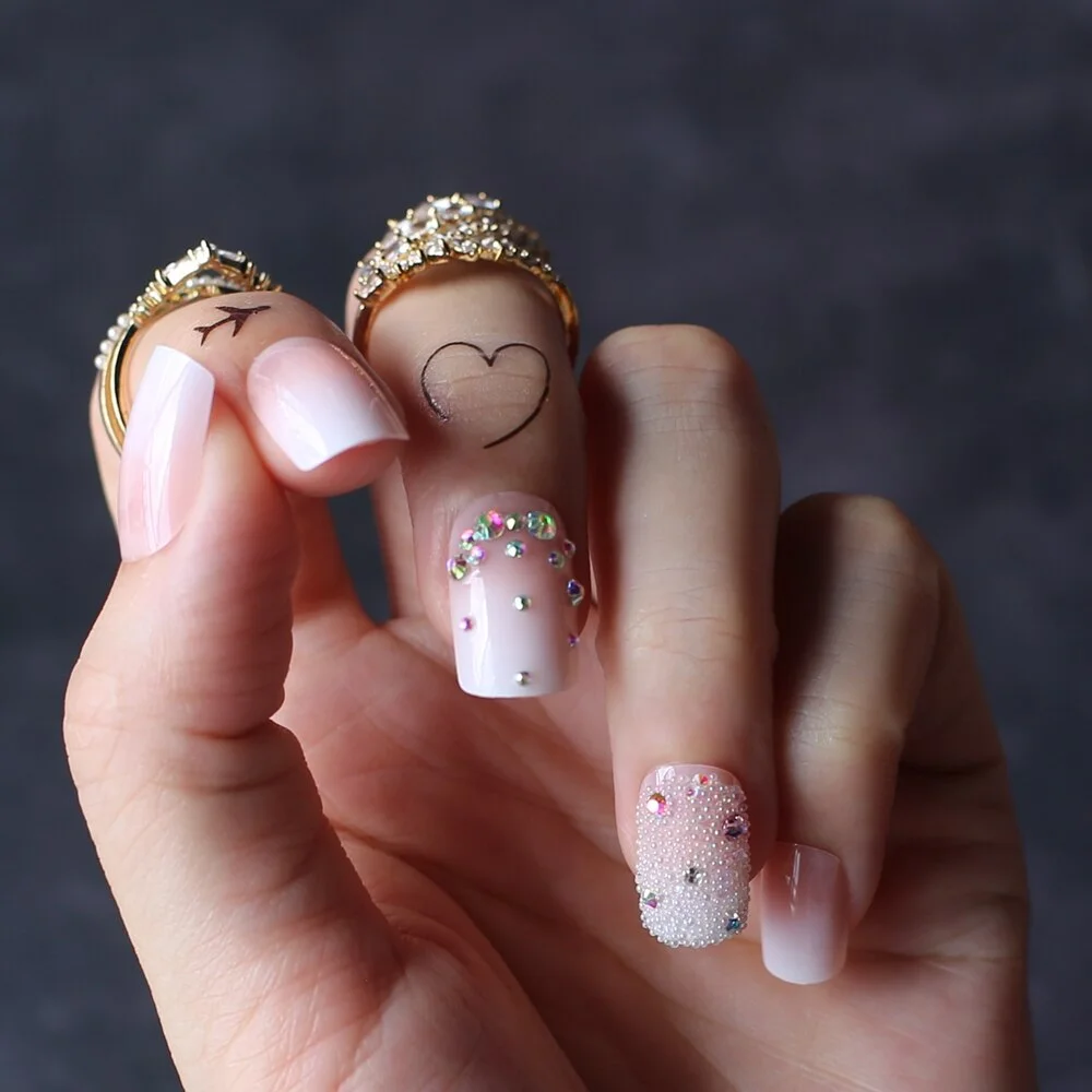 Short square Artificial nails Baby bommer Press on nails Custom private logo Ombre Fake nails Nude Natural False nails with box-Nail Inspo