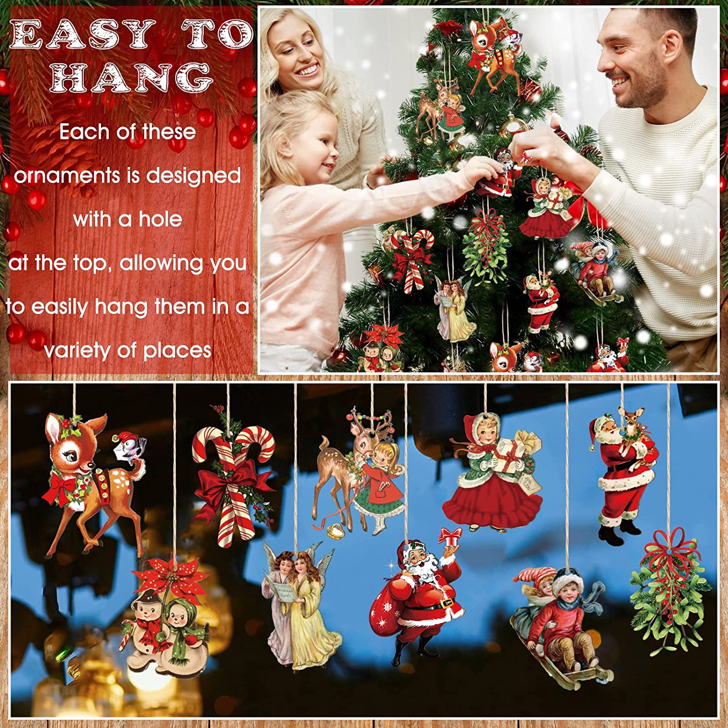 Tegooe 20PCS Vintage Style Christmas Printed Ornaments Set