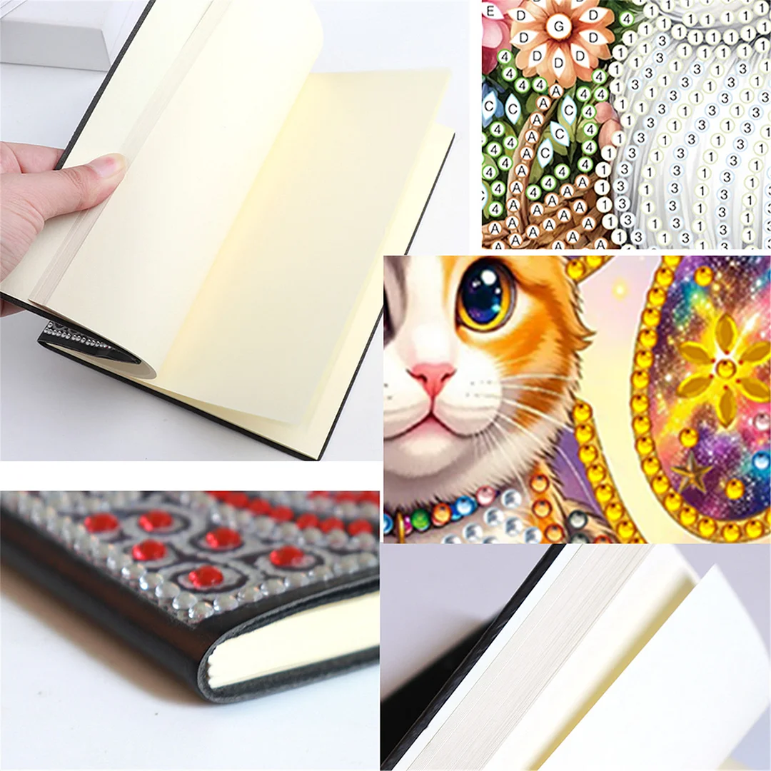 DIY Flower Diamond Painting Journals Notebooks 50 Pages A5 No Lines Special Shaped Diamond Art Kits for Beginners Craft Lovers and Artists (Cat)