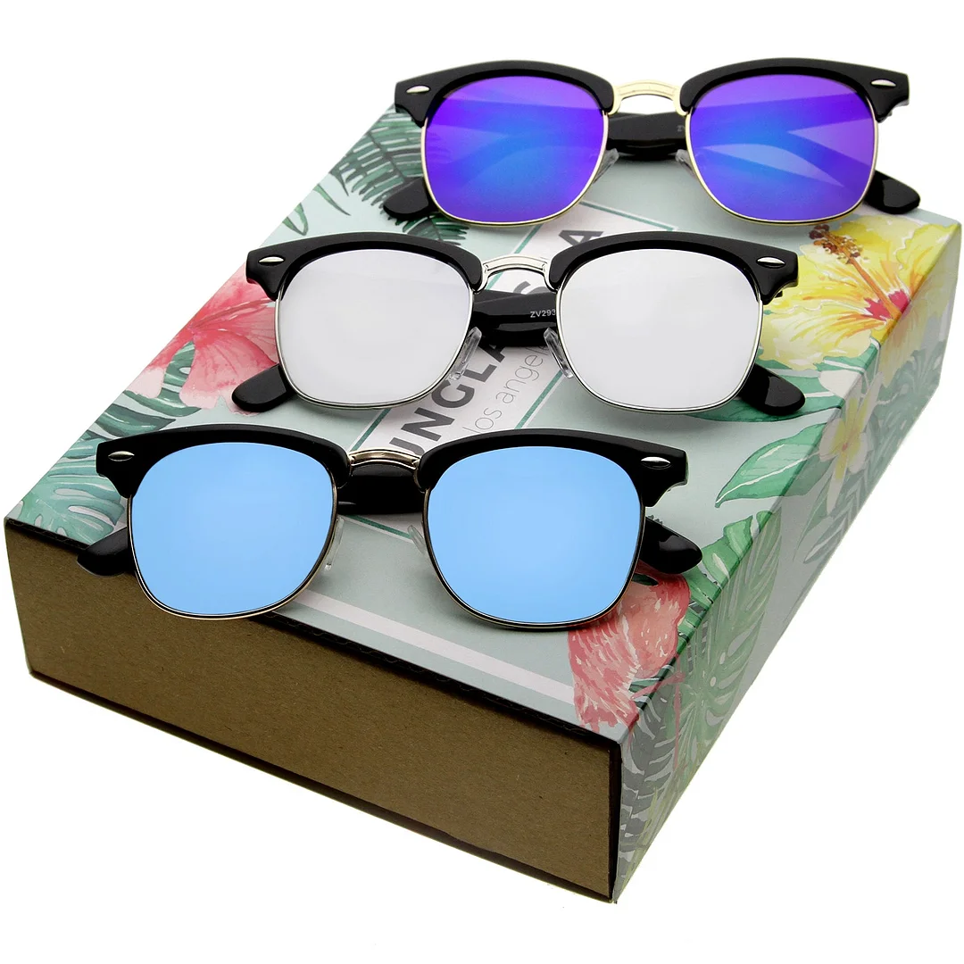 Premium Half Frame Colored Mirror Lens Horn Rimmed glasses 50mm