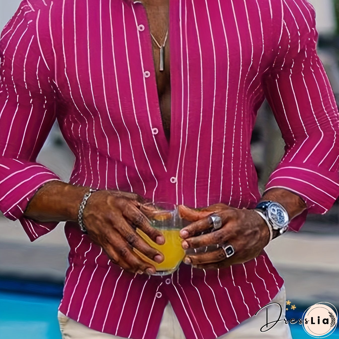 Men's Stylish Loose Fleece Stripe Pattern Shirt, Casual Breathable Lapel Button Up Long Sleeve Shirt Top For City Walk Street Hanging Outdoor Activities