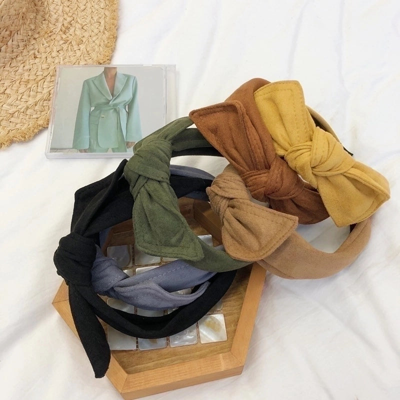 Simple Velvet Bow Headband Rabbit Ears Wide-brimmed Suede Headband