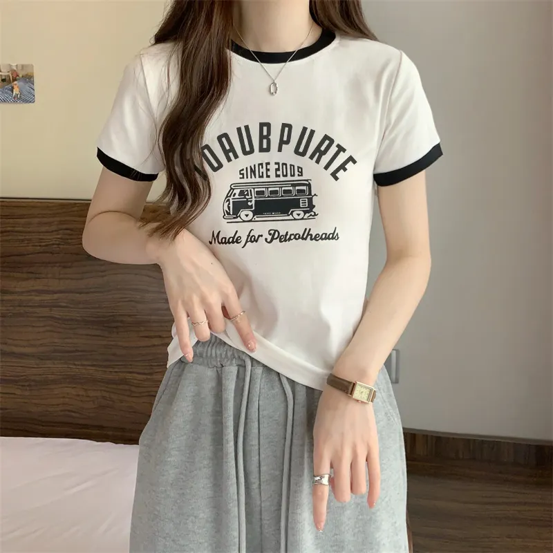 Uveng Uveng Summer New Sweet Hottie Girl Bump Color Round Collar Short Style On The Clothes Design Sense Shows Thin Students Short-Sleeved T-Shirt Girl