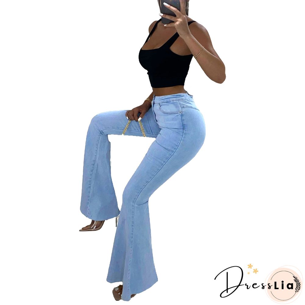 High Waist Zipper Stretch Flare Jeans Pants