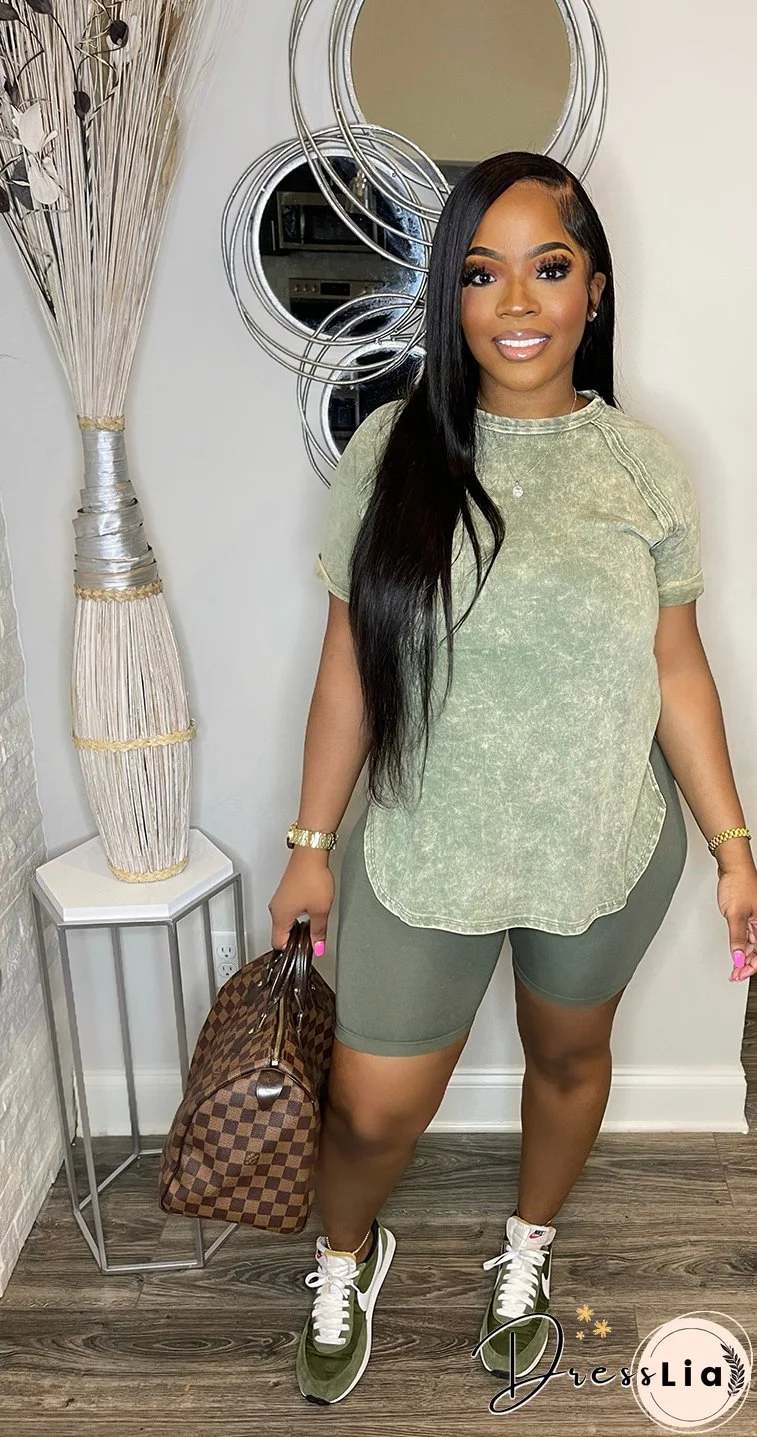 Women Printed Short Sleeve Top and Shorts Casual Sports Two-Piece Set