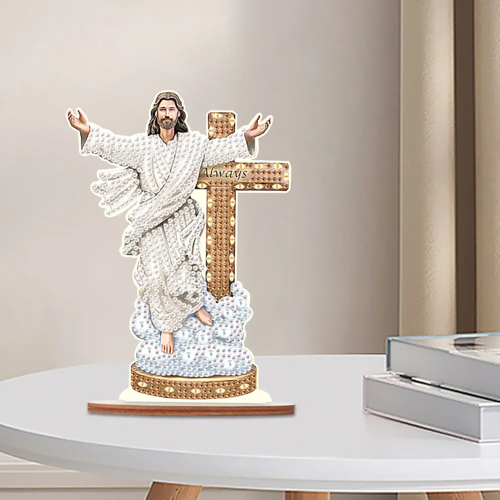 DIY Jesus Religion Wooden Special Shape Diamond Painting Desktop Ornaments for Home Decor