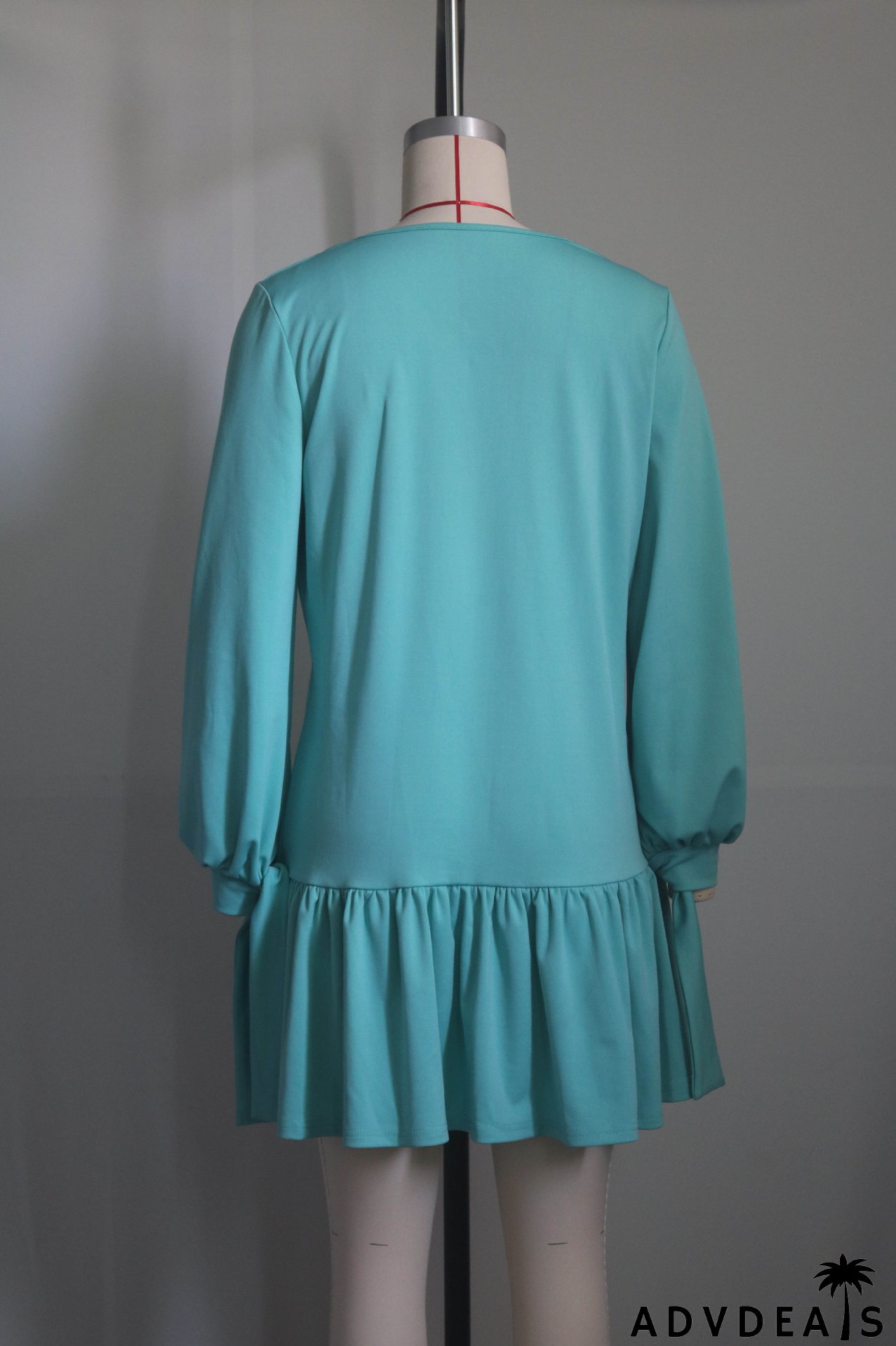 Women's Fashion Casual V-Neck Long Sleeve Ruffled Pleated Dress