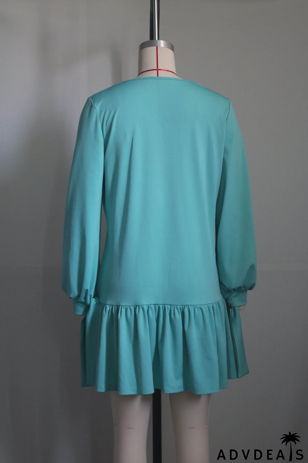 Women's Fashion Casual V-Neck Long Sleeve Ruffled Pleated Dress