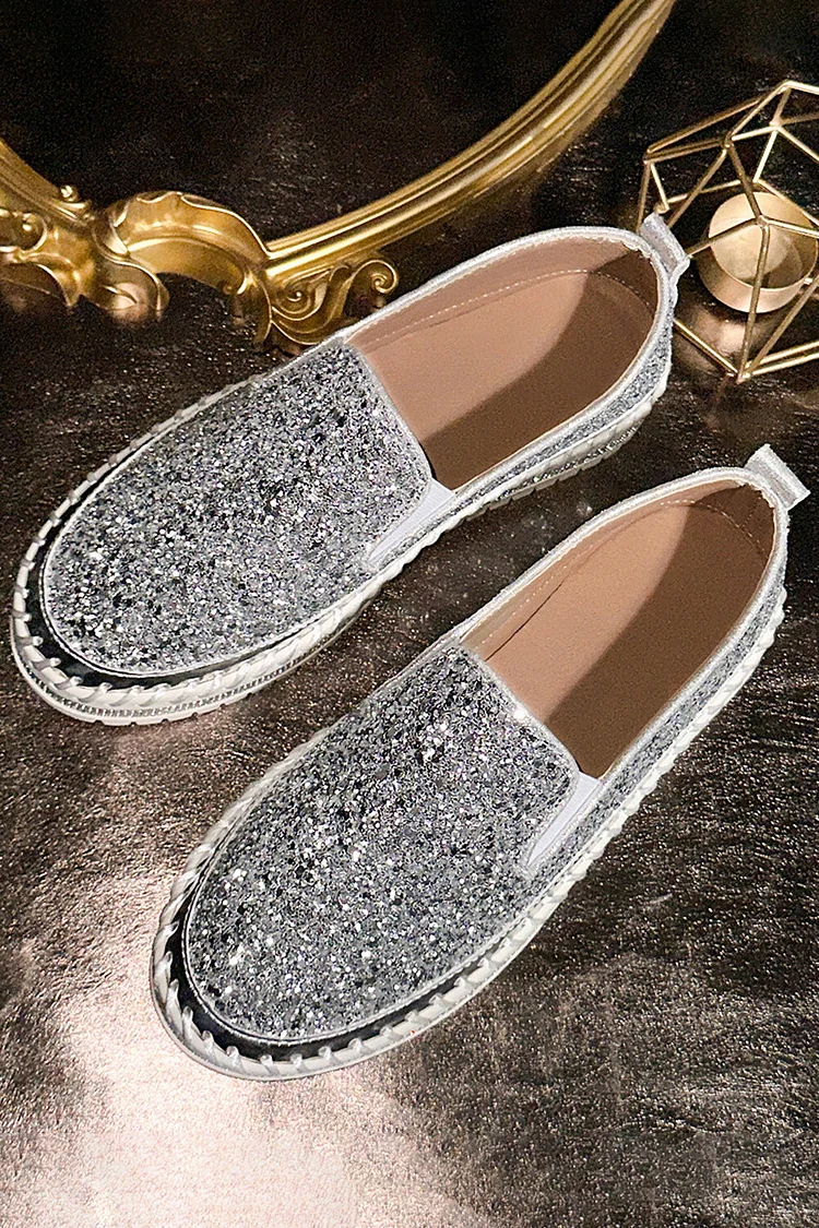 Solid Color Slip On Glitter Platform Casual Shoes