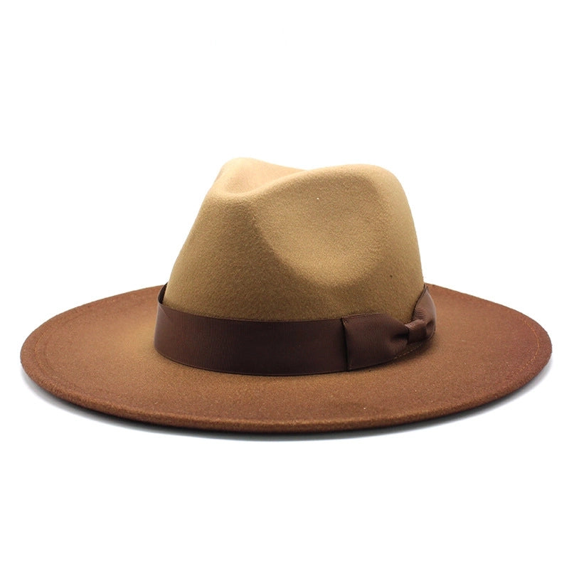 Style Big Brim Woolen Hat Gradient Color Two-color Jazz Hat Autumn And Winter Men’s And Women’s Hat Felt Hat JZ-013