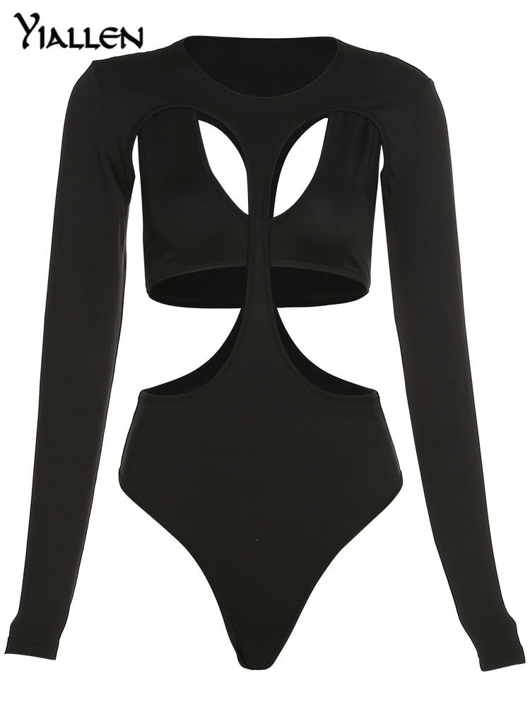 Yiallen Spring Summer Sexy Hollow Out Black Slim Stretch Skinny Women Y2K Bodysuit 2022 New Female Streetwear Nightclub Hot