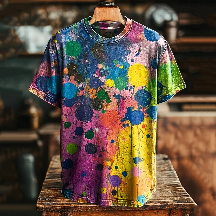 Utbros Unisex Retro Colorful Graffiti Print Casual Loose T-shirt