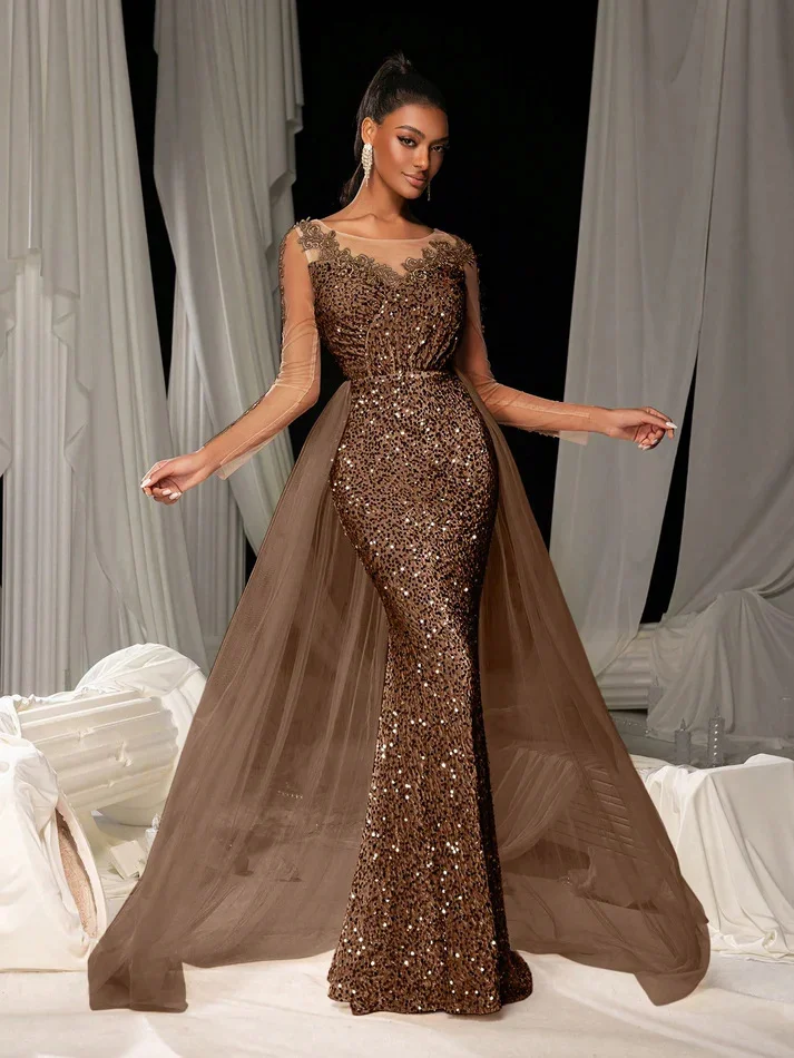 Brownm Brownm Ladies' Prom Dress Long Dress Temperament Stylish Elegant Long Lace Party Evening Dress