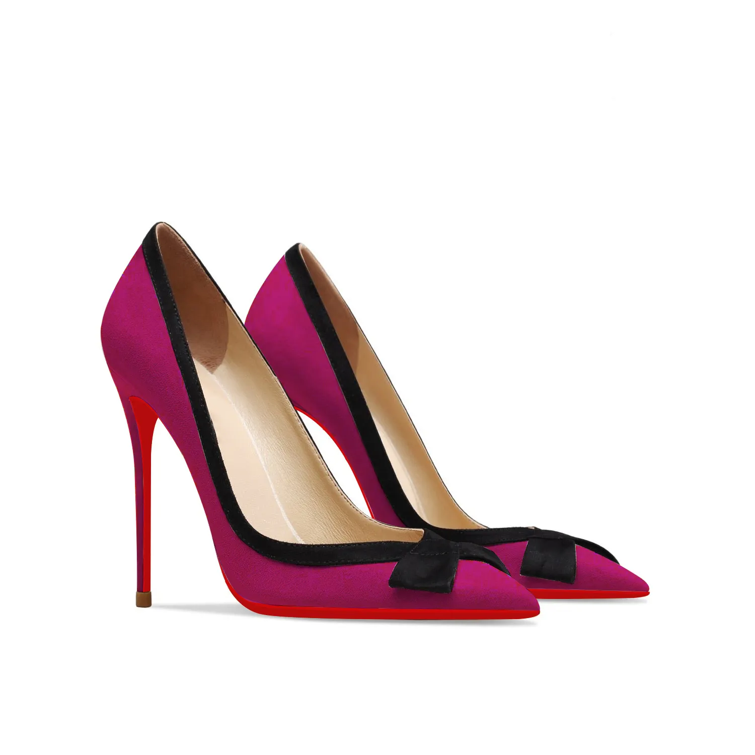100mm Bowknot Fashion High Heels Sexy Prom Mixed Colors Red Bottoms Stiletto Suede-vocosishoes