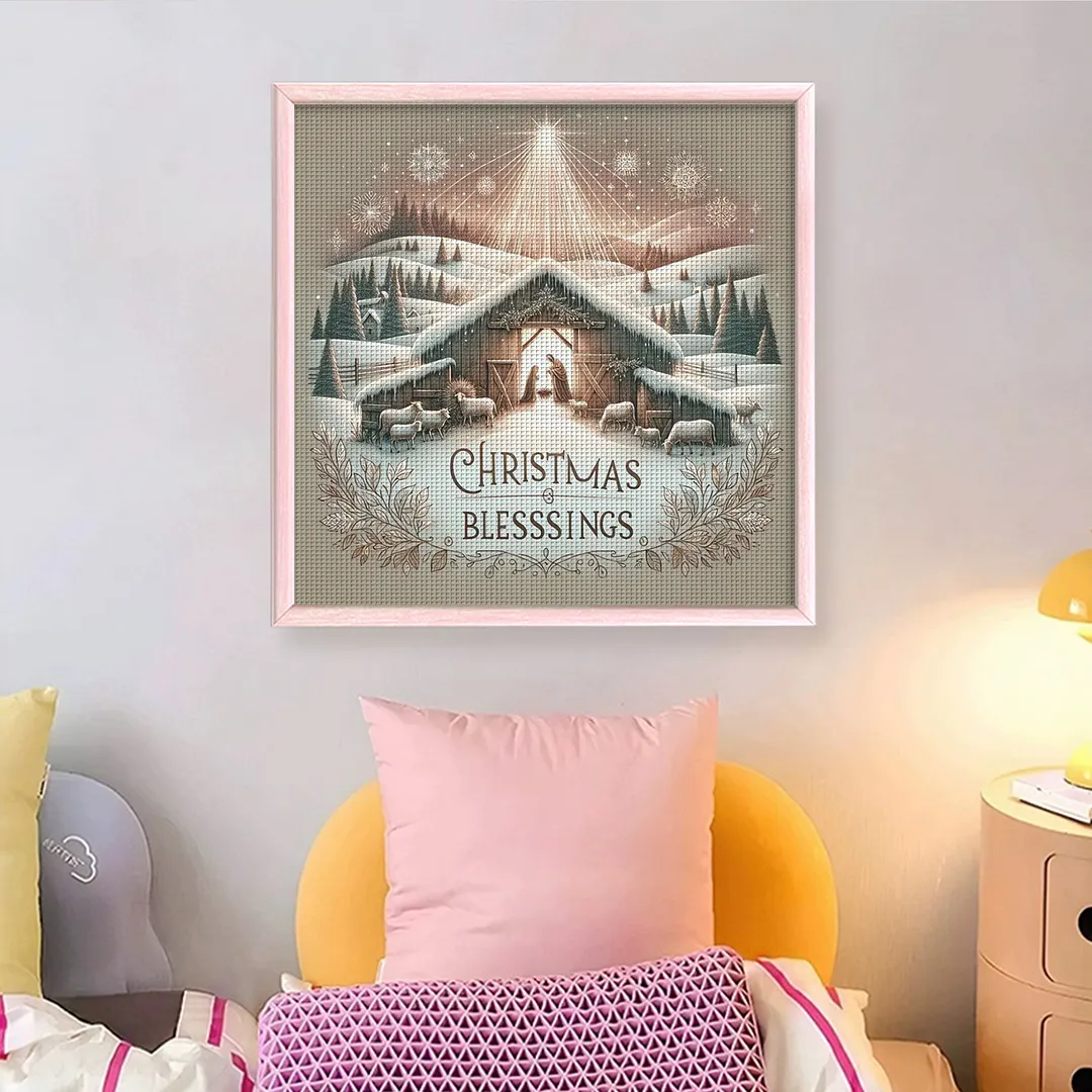 Beige The Birth of Jesus Full 14CT DIY Counted Cross Stitch Kit 40x40cm for Home