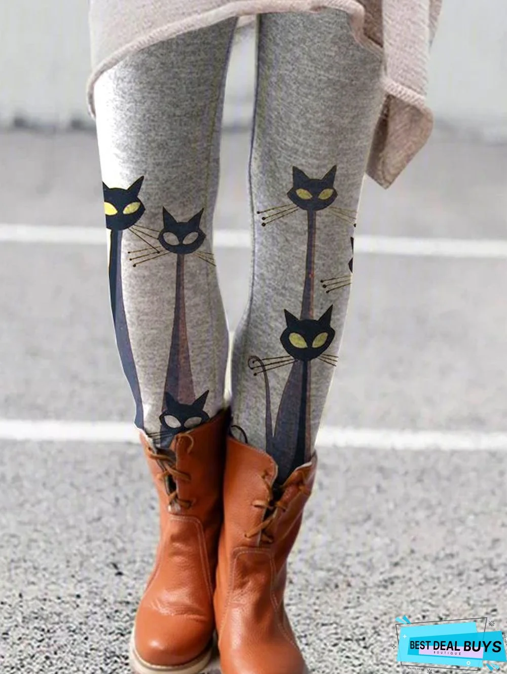 Regular Fit Cotton Blends Cat Leggings